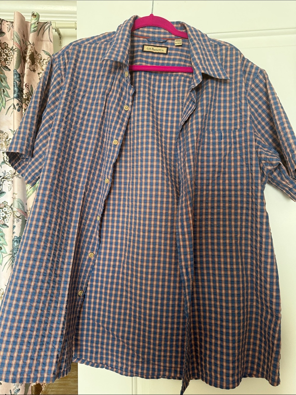 G.H. Bass & Co. Blue and Orange Check Short-Sleeve Button-Down Shirt
